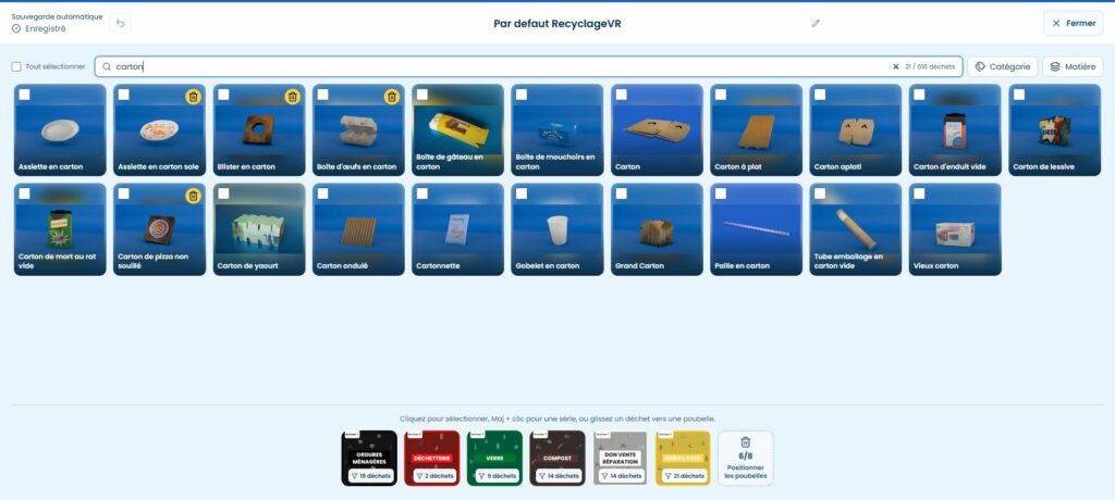 Catalogue de déchets et affectation aux contenants dans l’administration RecyclageVR