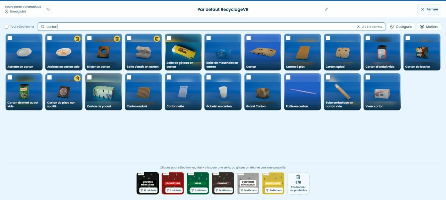 Normas de separación RecyclageVR: búsqueda de residuos y asignación a contenedores